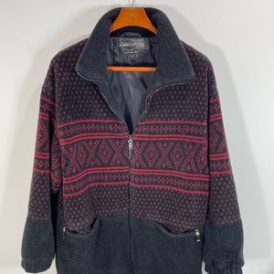 Vintage Forecaster sport jacket black with red diamond design zip front pockets